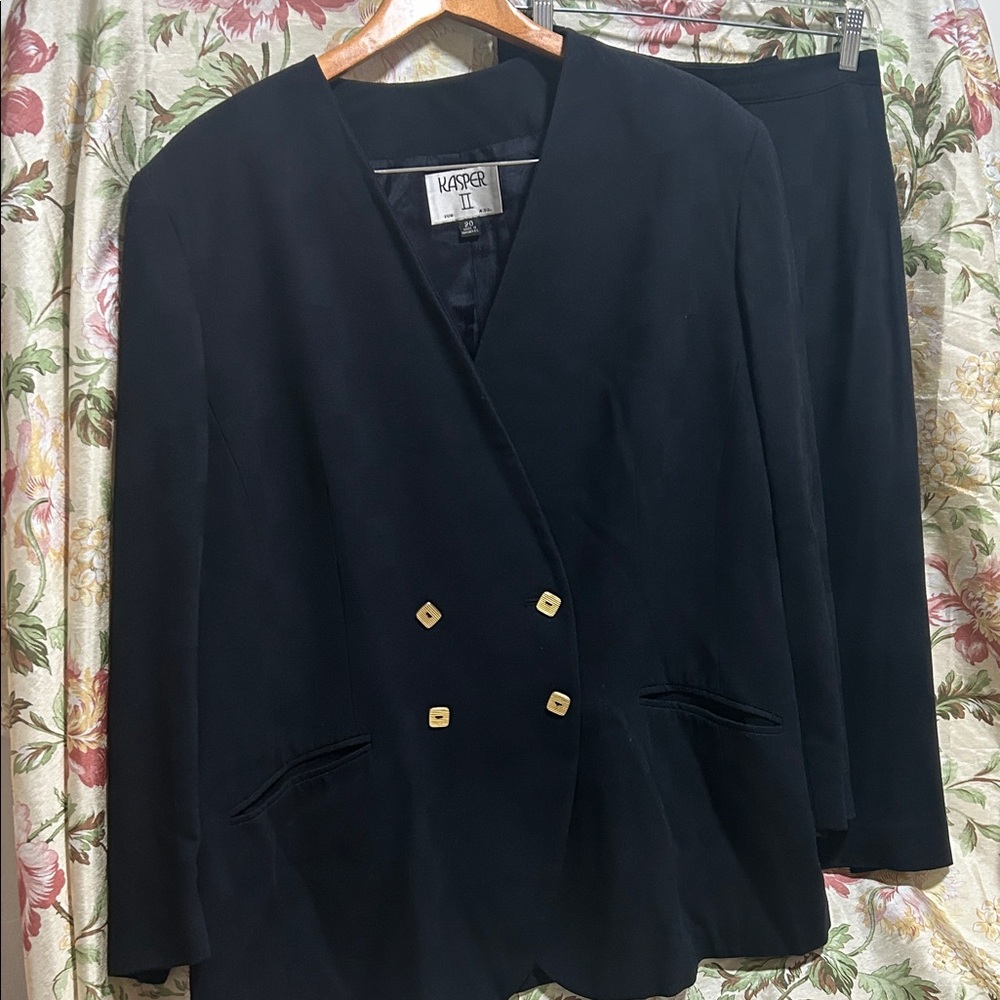 Kasper Black Two-Piece Skirt Suit with Gold Buttons
